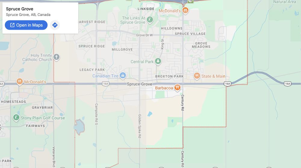 Spruce Grove service area map